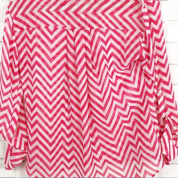A.N.A Pink & White Button Down Blouse Size Medium - Picture 7 of 8